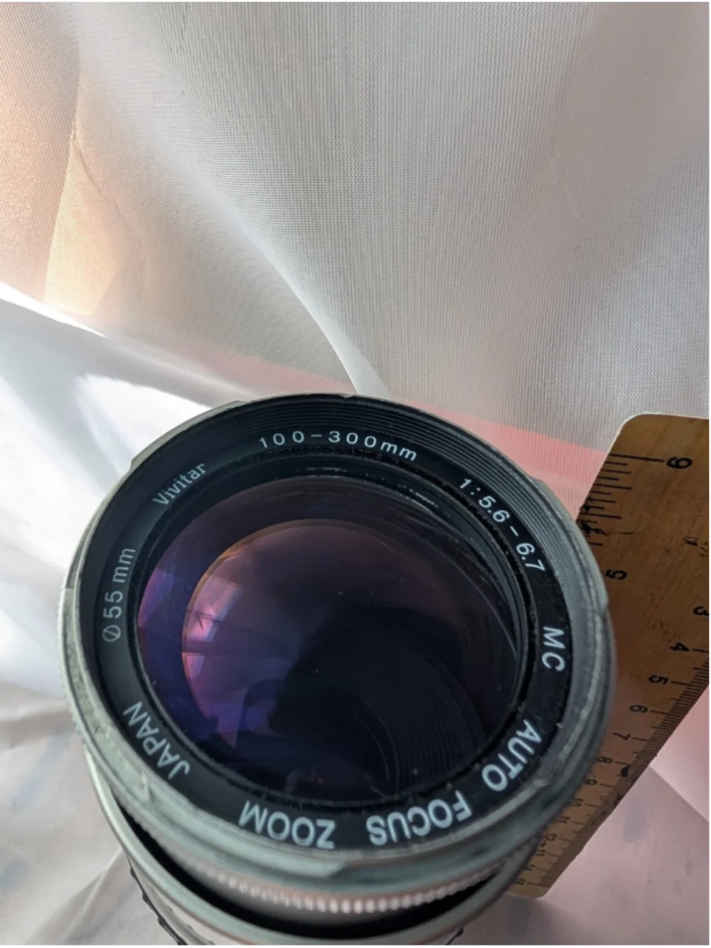 Vivitar 100-300mm MC Auto Focus Zoom Lens 55mm Japan w/ Hood & EF Marked Cap